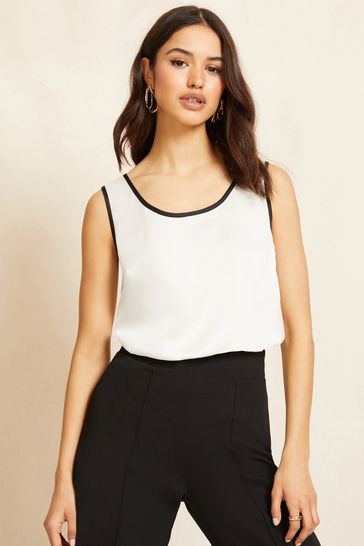 Friends Like These White Satin Scoop Neck Shell Top