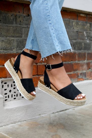 Buy Linzi Black Luna Nubuck Two Part Espadrille Inspired Platform