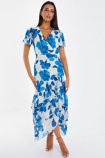Blue chiffon wrap online dress