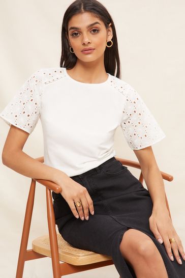 Friends Like These White Flutter Sleeve Broderie T-Shirt