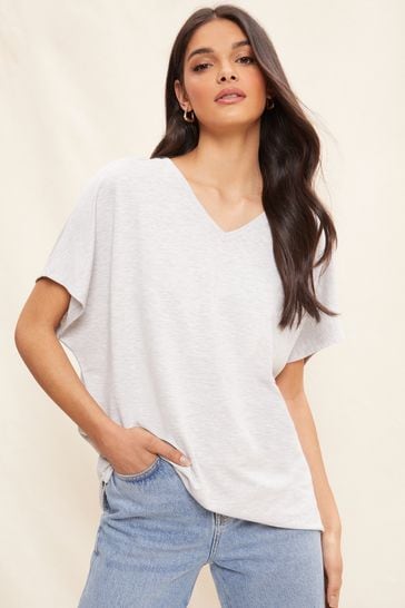 Friends Like These Grey Short Sleeve V Neck Tunic Top