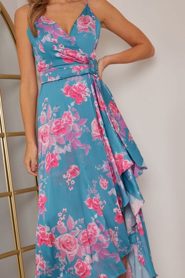 Navy and pink floral dip hem dress top
