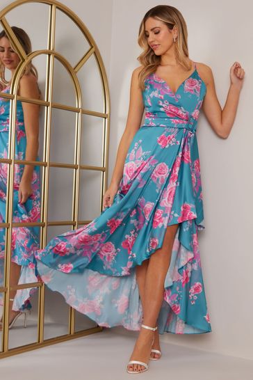 Navy and pink floral dip hem dress online