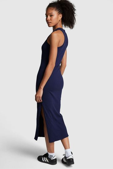 Blue ribbed discount midi dress
