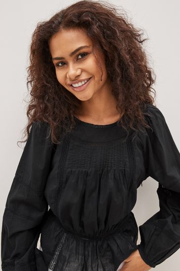 Black peasant blouse shop