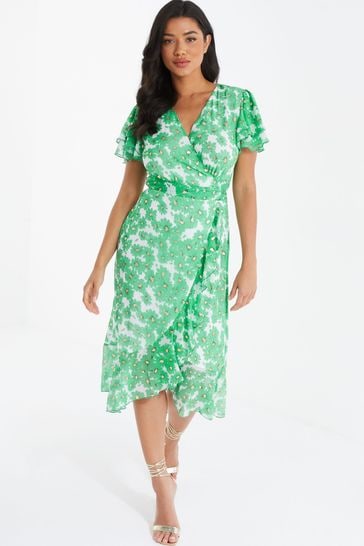 Quiz green shop wrap dress