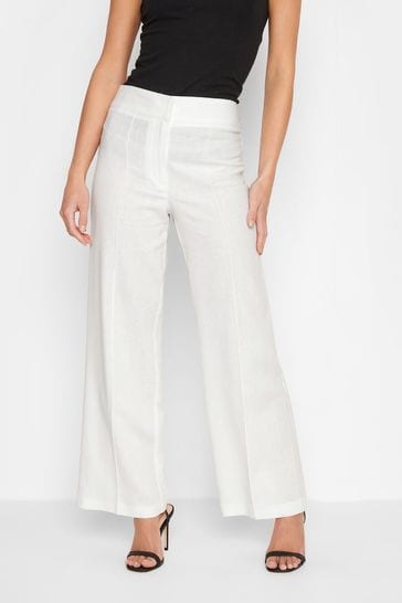 Buy PixieGirl Petite White Wide Leg Linen Trousers With A Touch Of