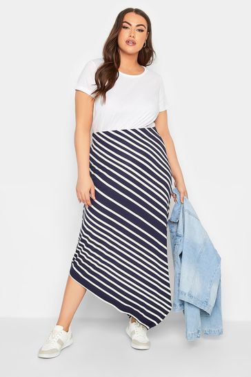 Buy Yours Curve Blue Aysmetric Stripe Skirt from Next Hungary