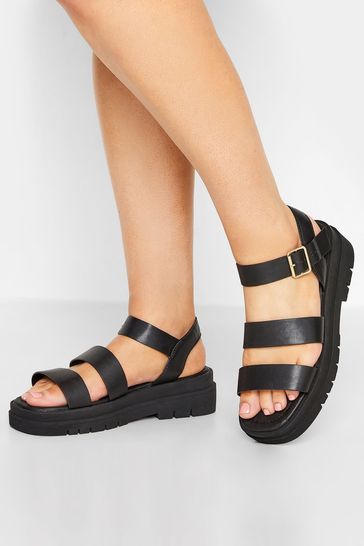 Yours Curve Black Wide Fit Three Strap Gladiator Sandal