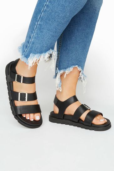Buy Yours Curve Black Wide Fit Footbed Buckle Sandals from Next