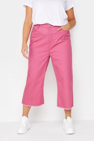 Yours Curve Pink Cropped Wide Leg Jean