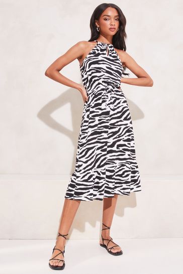 Buy Lipsy Black Animal Jersey Halter Keyhole Midi Dress from Next