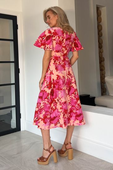 Peach midi deals dress with sleeves