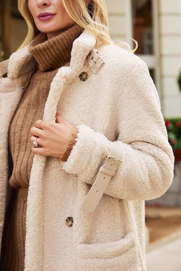 Friends Like These Cream Teddy Funnel Neck City Coat