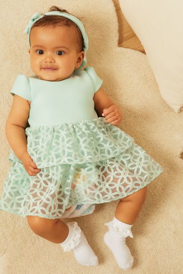 Lipsy Green Baby 2in1 Embroidered Dress