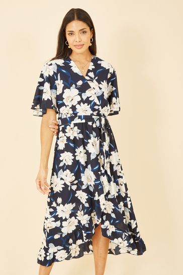 Buy Mela Blue Floral Print Midi Wrap Dress from Next Ireland