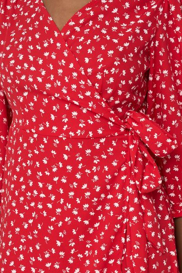 Red ditsy clearance wrap dress