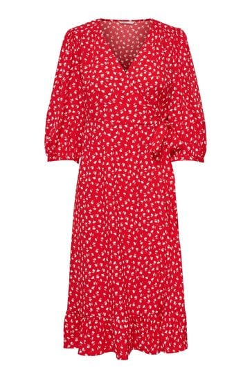 Red ditsy wrap dress new arrivals