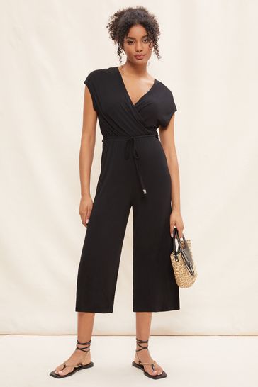 Black wrap culotte jumpsuit hot sale