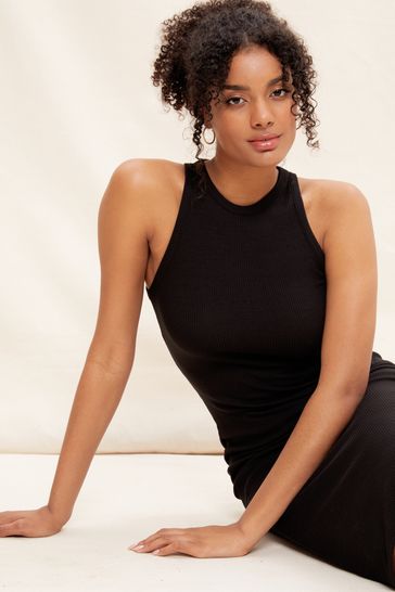 Buy Friends Like These Black Racer Back Sleeveless Ribbed Bodycon
