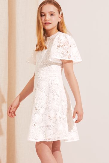 Lipsy White Angel Sleeve Lace Occasion Dress