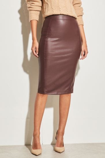 Lipsy Berry Red Faux Leather Pencil Skirt