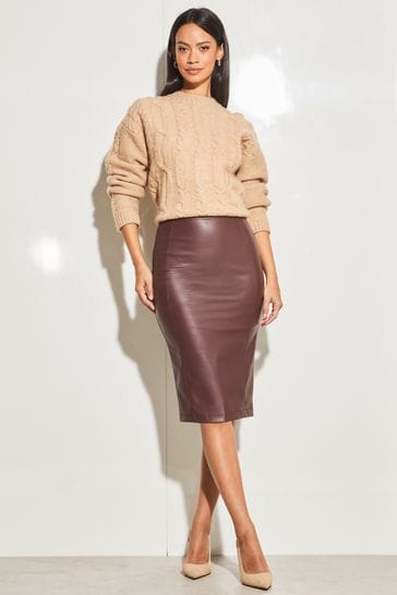 Warehouse faux leather online pencil skirt red berry