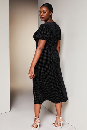 Buy Lipsy Black Velvet Curve Jersey Puff Short Sleeve Underbust