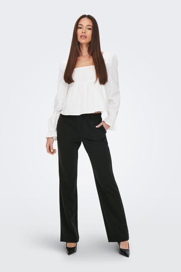 High waisted black straight top leg trousers
