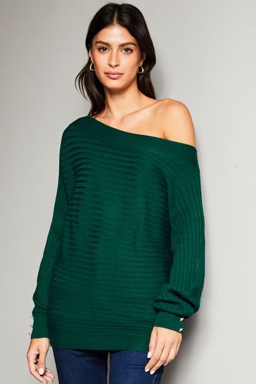 Green off the shoulder jumper hotsell