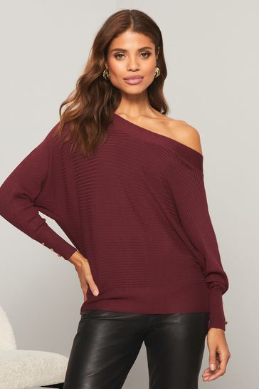 Buy Lipsy Berry Red Red Ribbed Off The Shoulder Knitted Jumper from Next Denmark