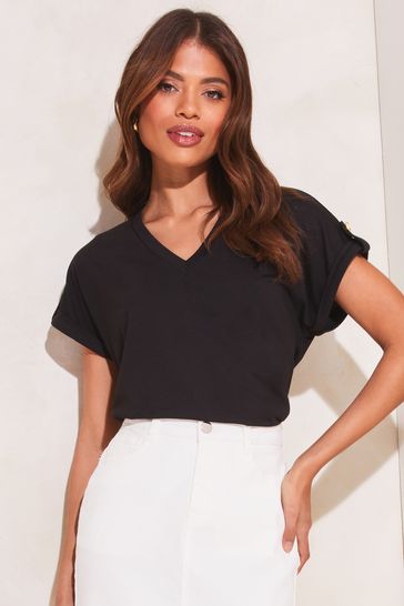 Lipsy Black V Neck Military T-Shirt