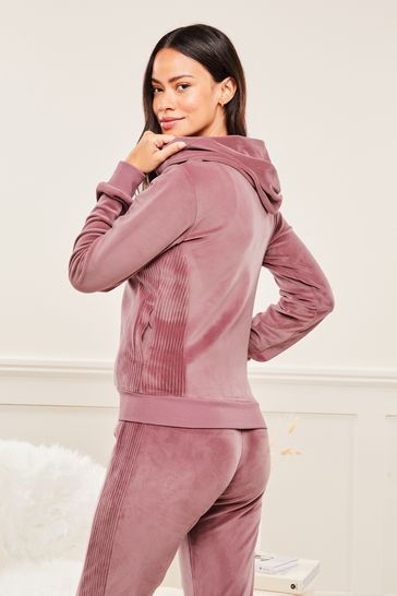 Buy Lipsy Rose Pink Embroidered Patch Velour Zip Up Hoodie from
