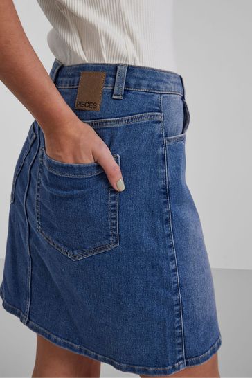 High waisted button up denim skirt cheap