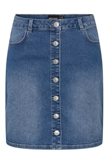 Blue denim shop button down skirt