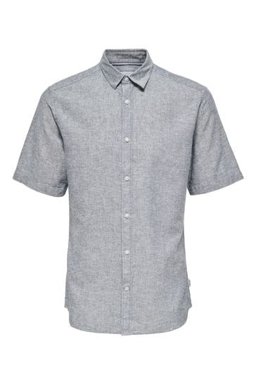 Only & Sons grey Short Sleeve Button Up Shirt Contains Linen