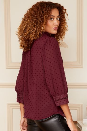 Burgundy polka dot blouse outlet