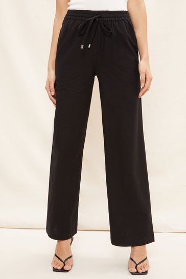 Friends Like These Black Wide Leg Trouser With Linen