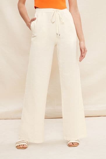 Friends Like These Neutral Wide Leg Trousers With Linen