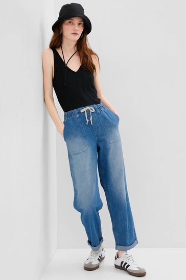 Gap Mid Wash Blue High Waisted Pull On Mom Jeans