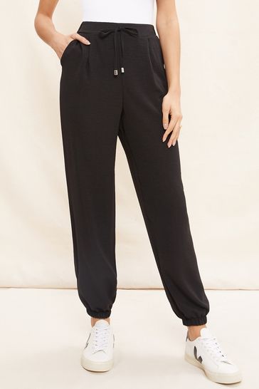 Friends Like These Black Tie Front Woven Cuffed Joggers