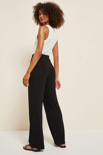 Black ribbed sale wide leg trousers