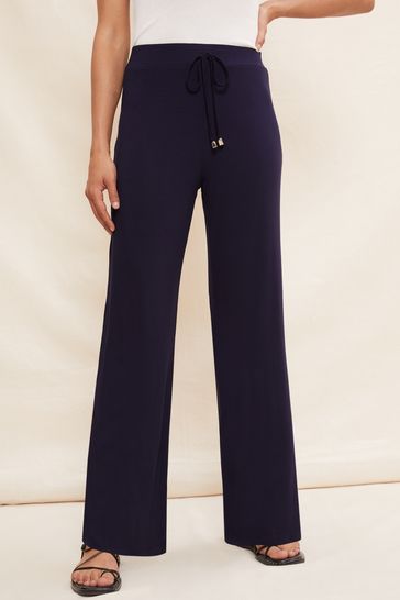 Friends Like These Navy Jersey Wide Leg Trousers