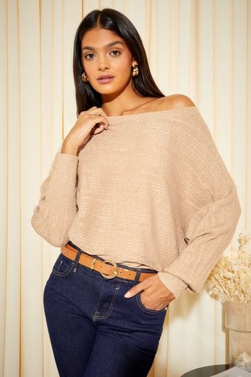 Friends Like These Brown Off The Shoulder Jumper
