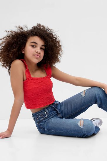 Red smocked crop top hotsell