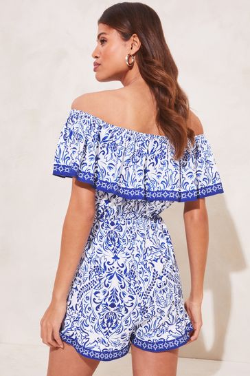Buy Lipsy Blue Paisley Bardot Summer Playsuit from Next Luxembourg
