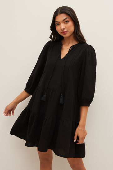 VERO MODA Black Cheesecloth Tiered Summer Smock Dress