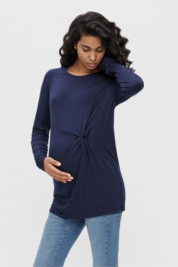 Mamalicious Navy Long Sleeve Twist Front Maternity Top