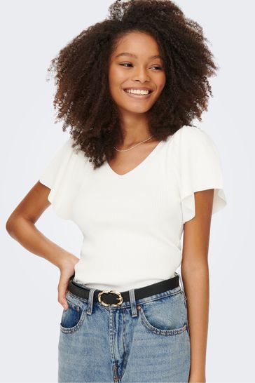 ONLY White Frill Sleeve Top