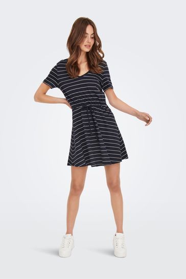 Blue and white shirt dress top